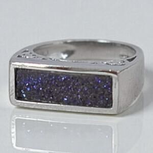 Vintage Sterling Silver 925 Blue Sandstone Goldstone Galaxy Ring Size 4.75 4.2g